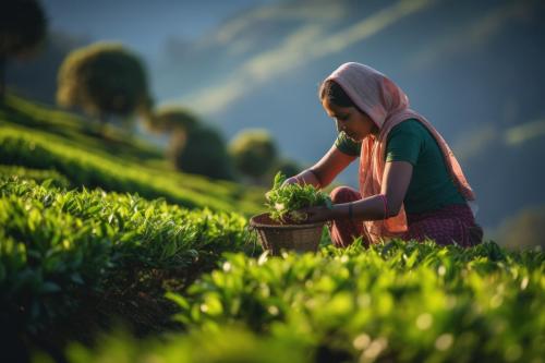 Female labor working at tea field