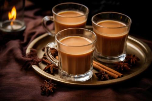 three teacups filled with rich, hot chai